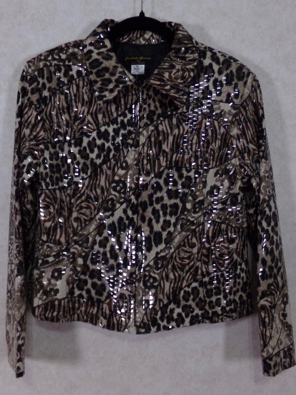 NWT Jacket’s Galore by John Farah Tiger/Leopard Jacket Scale Like Shine Size M - Picture 4 of 10